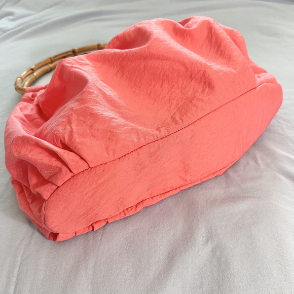 Coldwater Creek NWT Ornament Hobo, iridescent coral fabric and bamboo handles - Picture 7 of 11